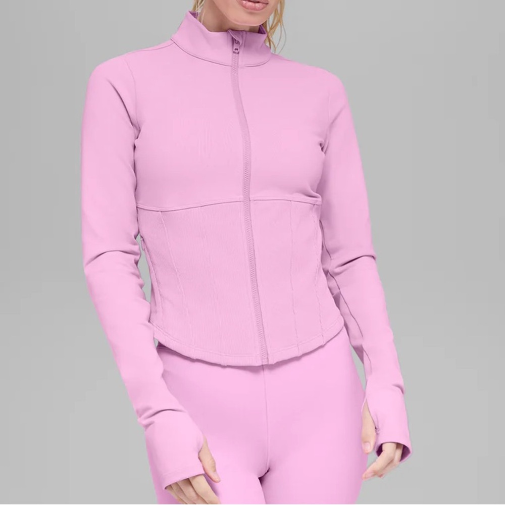 ALO Yoga Airbrush Corset Full Zip Jacket Candy Heart Pink S